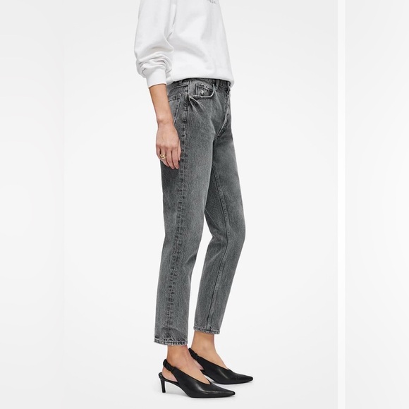 New Anine Bing Betty High Rise Relaxed Slim Straight Jeans Washed Gray Size 31